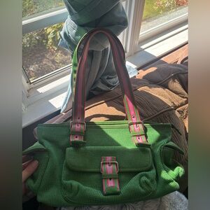 The Sak Vibrant Green Shoulder Bag with Pink Highlights